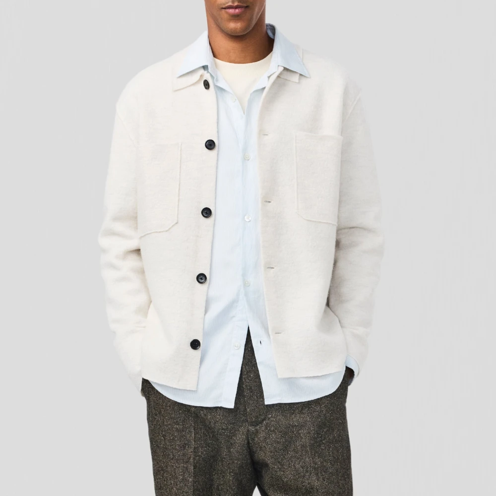 Nn07 Gekookt Merinowol Overshirt Ivoor Beige Heren