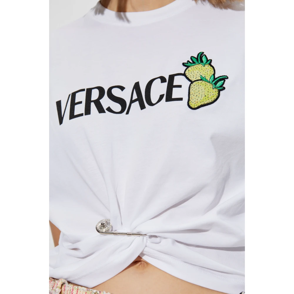 Versace T-shirt met applicatie en drapering White Dames