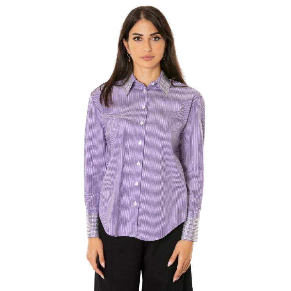 Jijil Rutig skjorta med strass - Storlekar: 38, Färger: Lila/Vit Purple, Dam