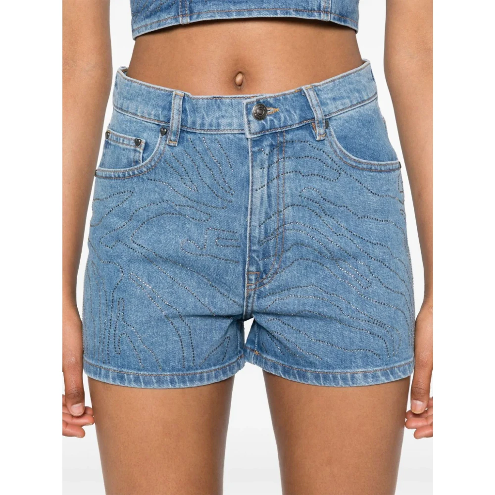 Rotate Birger Christensen Blauwe denim shorts met riemlussen Blue Dames
