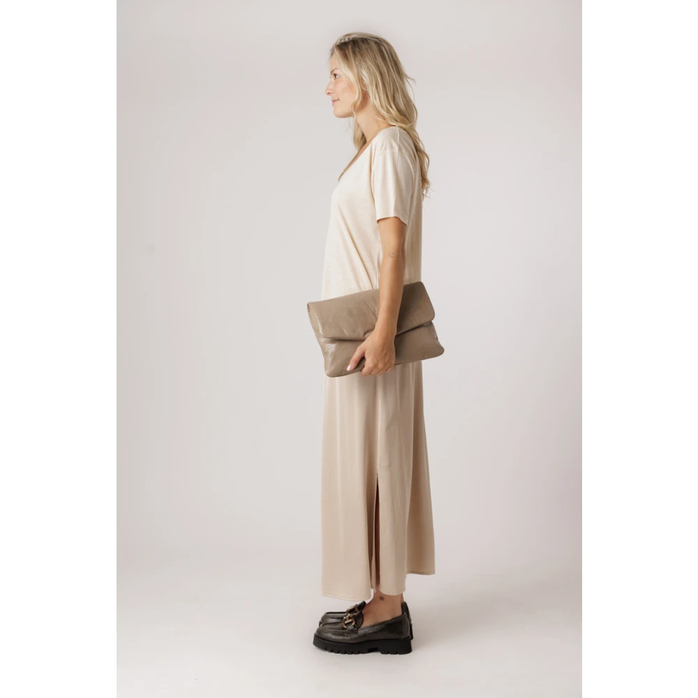 No man's land Woestijn Satijnen Midi Rok met Zijsplitten Beige Dames