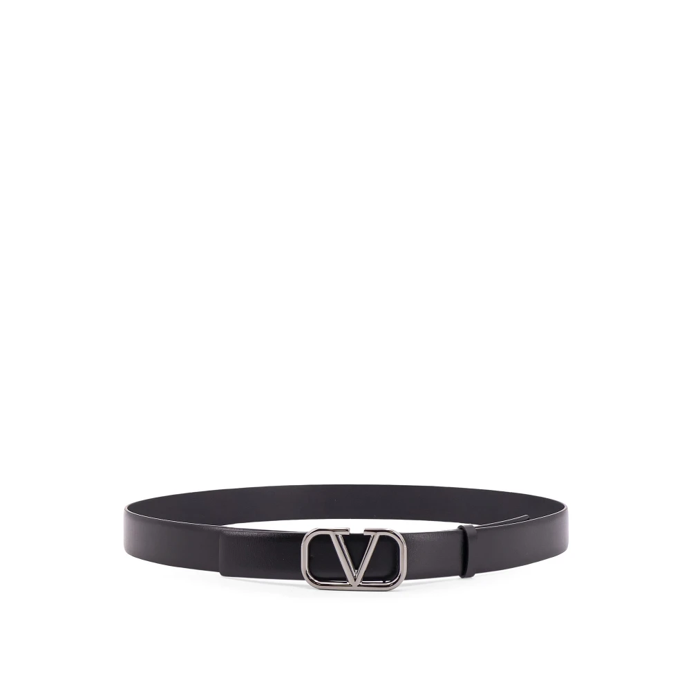 Valentino Garavani Handtekening Leren Riem met VLogo Gesp Black Heren