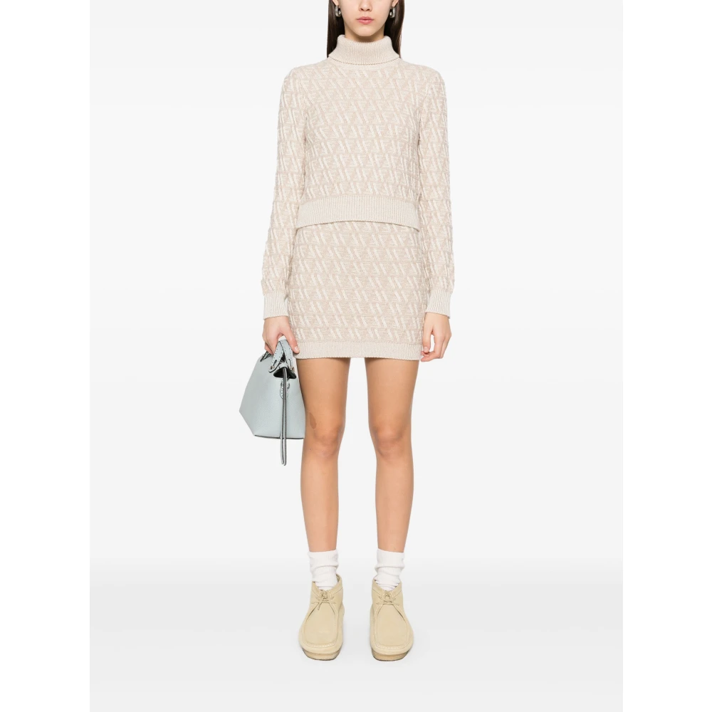 Fendi Witte Jacquard Sweater Geribbeld Hoge Col White Dames