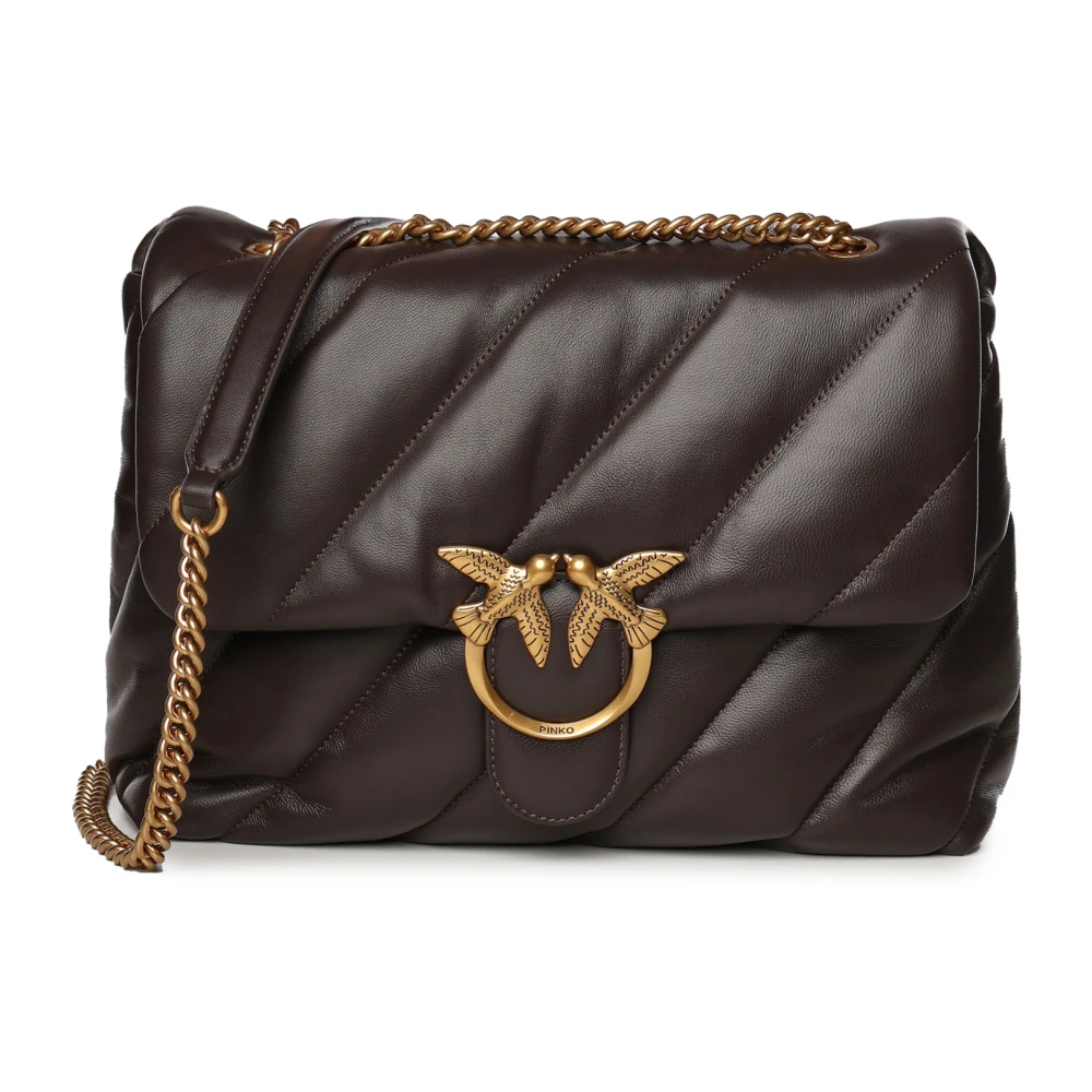 Pinko Bruine Leren Schoudertas Love Birds Brown Dames