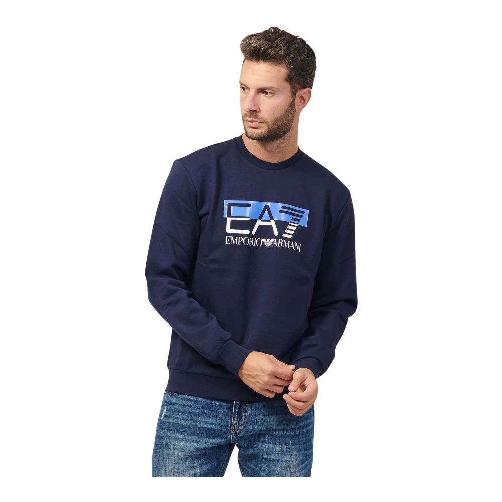 Emporio Armani EA7 Blauwe Sweaters met Logo Print Blue Heren
