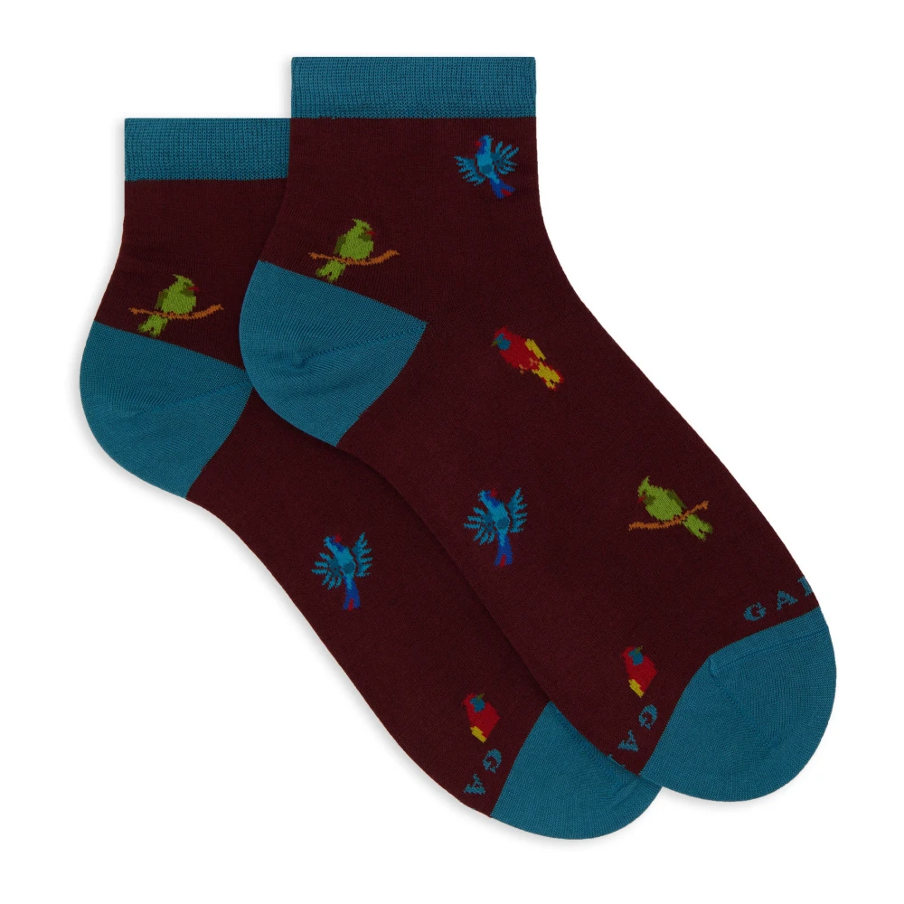 Gallo Korte bordeauxrode katoenen sokken voor dames met specht motief Multicolor Dames