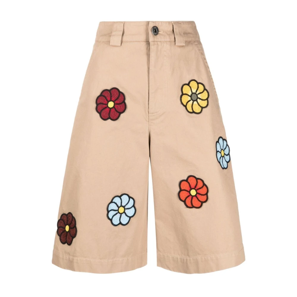 Moncler Beige Bomullspatchade Shorts Multicolor, Dam