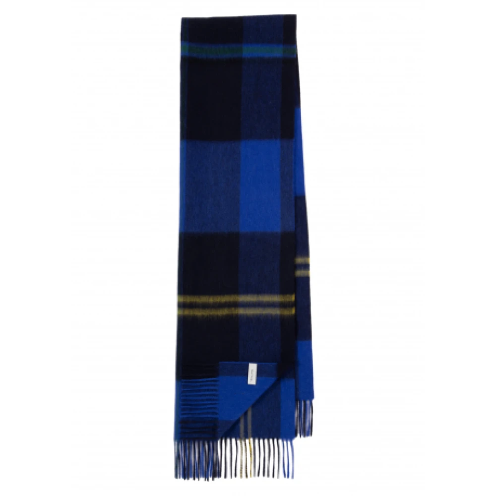 Paul Smith Blauw Geel Tartan Sjaal met Franjes Blue Unisex
