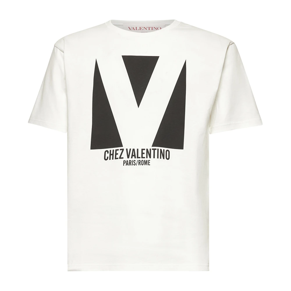 Valentino Iconisch Logo Print Katoenen T-Shirt White Heren