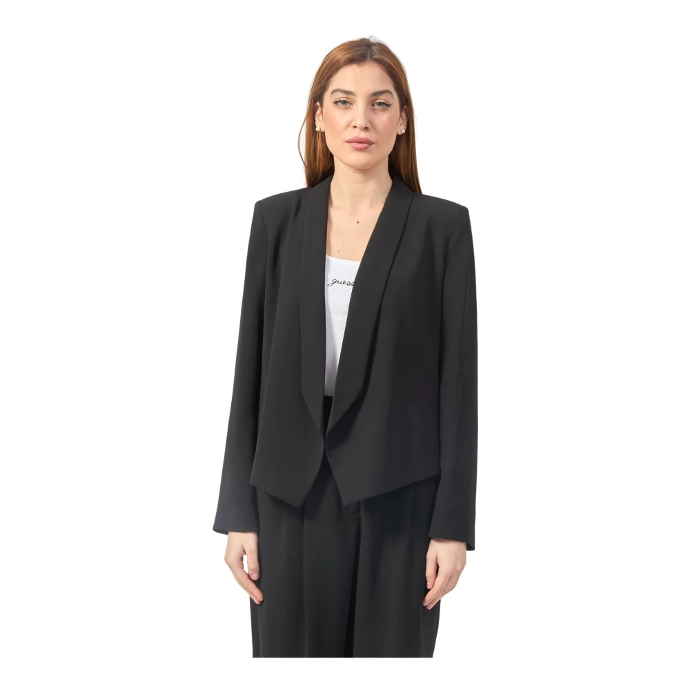 Armani Exchange Zwarte Asymmetrische Magnetische Sluiting Jas Black Dames