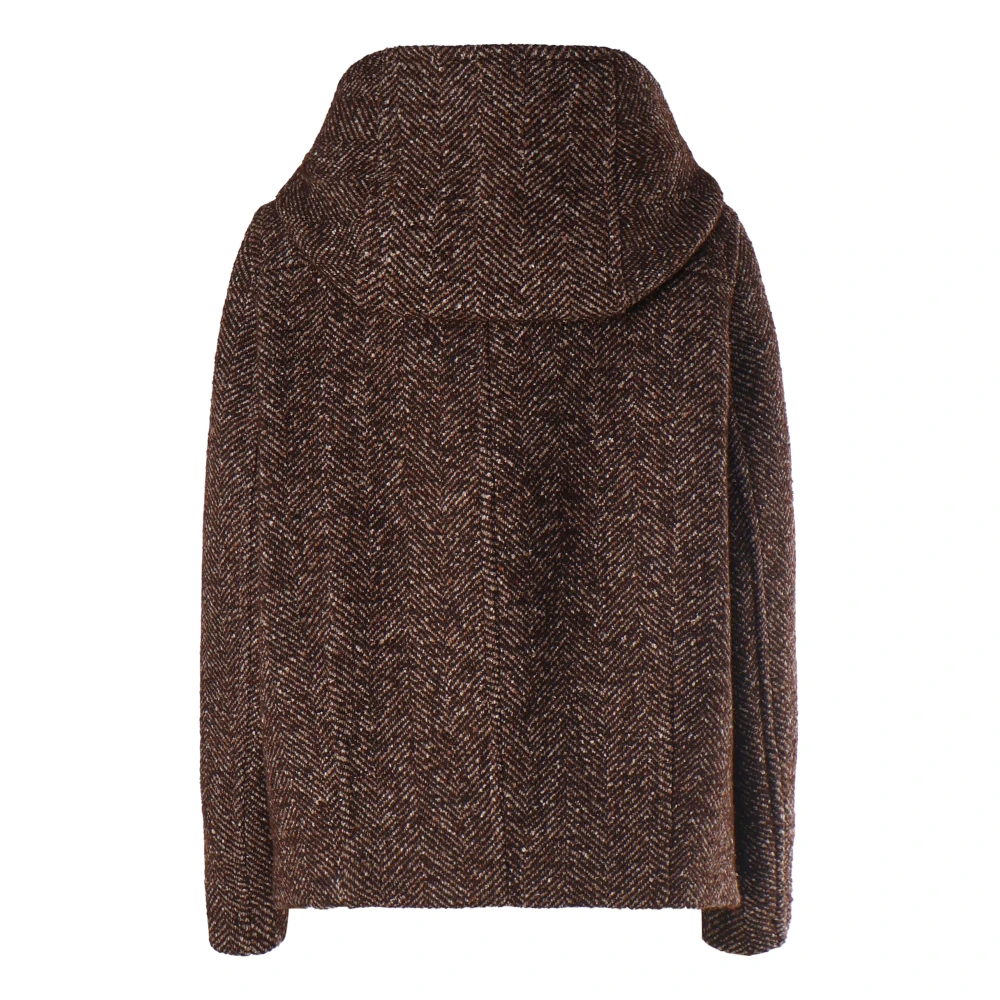 pinko Bruine Wollen Duffle Jas Visgraat Ontwerp Brown Dames
