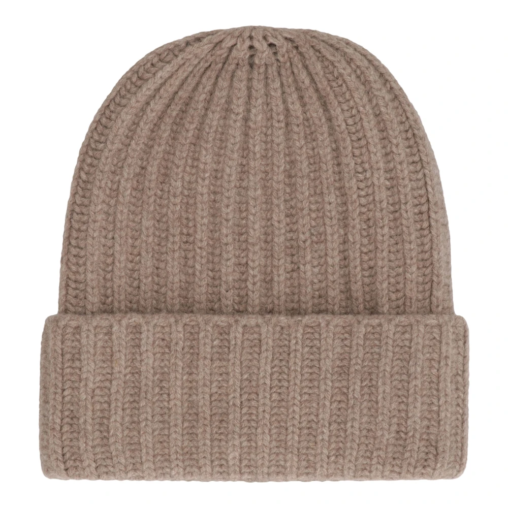 Malo Geribbelde Gebreide Cashmere Hoed Brown Unisex