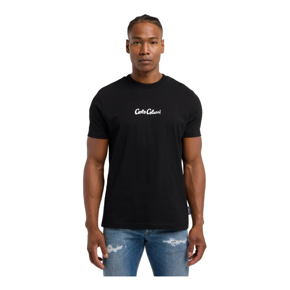 carlo colucci Black Friday T-shirt met Logo Gebreid Patroon Black Heren
