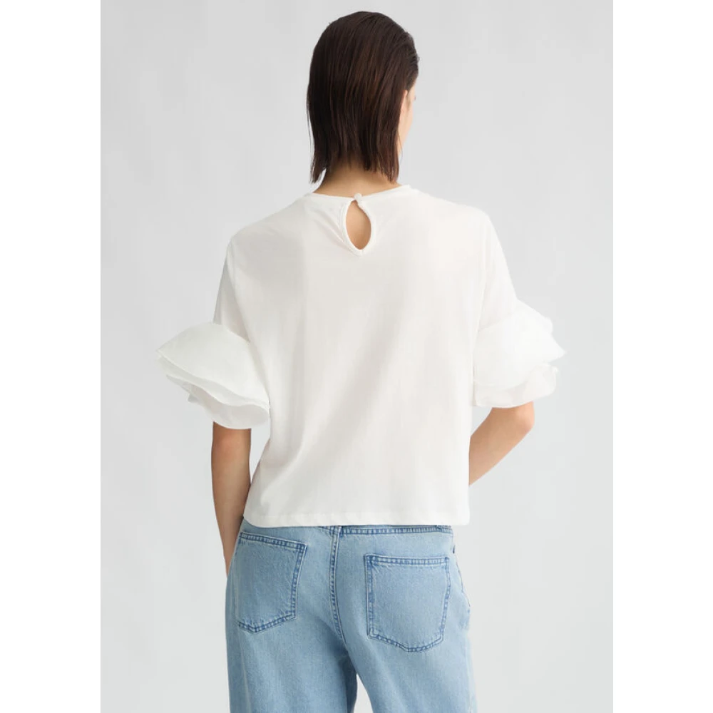 Liu Jo Witte Jersey T-shirt met Taffeta Ruches White Dames
