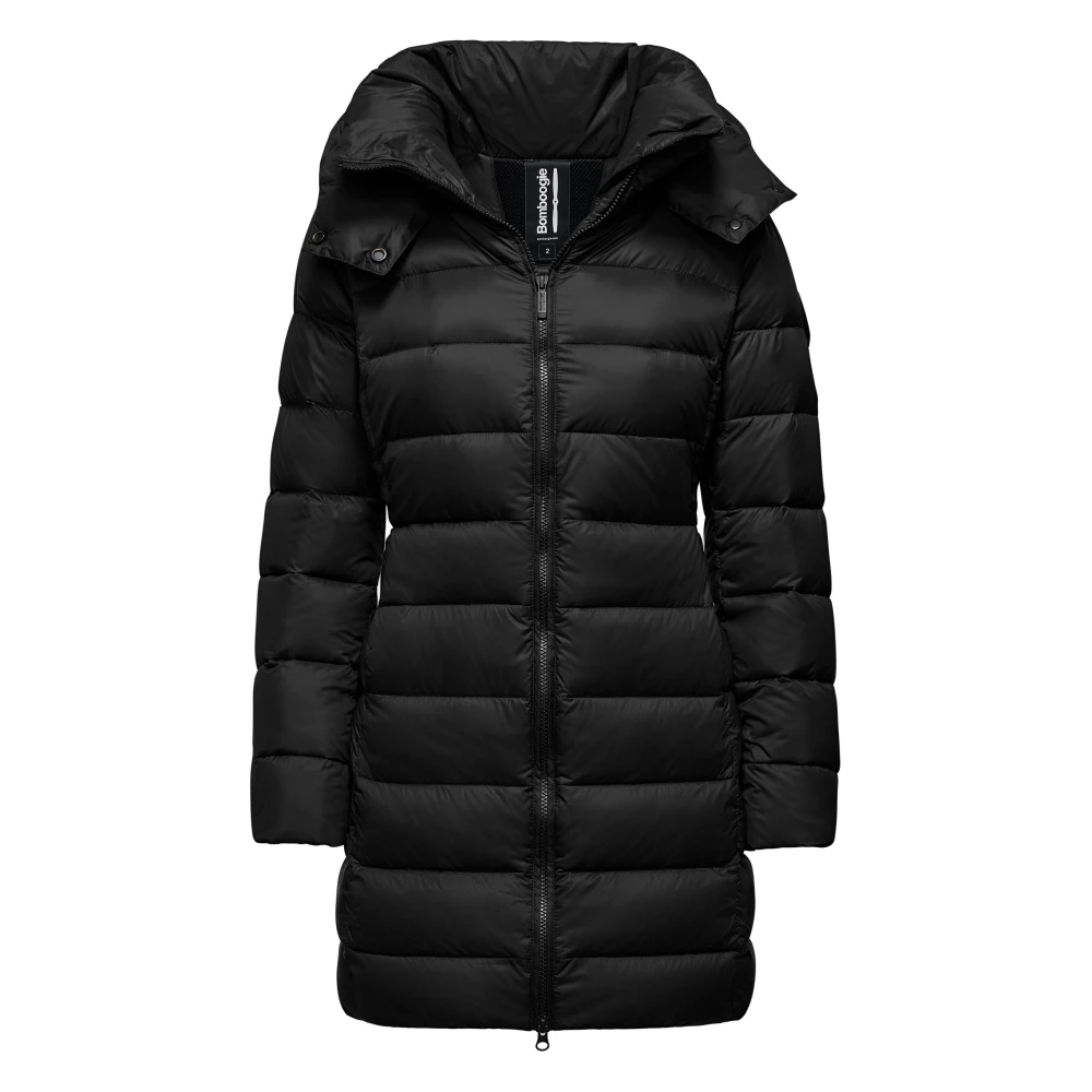 Bomboogie Women's Black Long Stretch Nylon Down Jacket - Parkas - S - Coats
