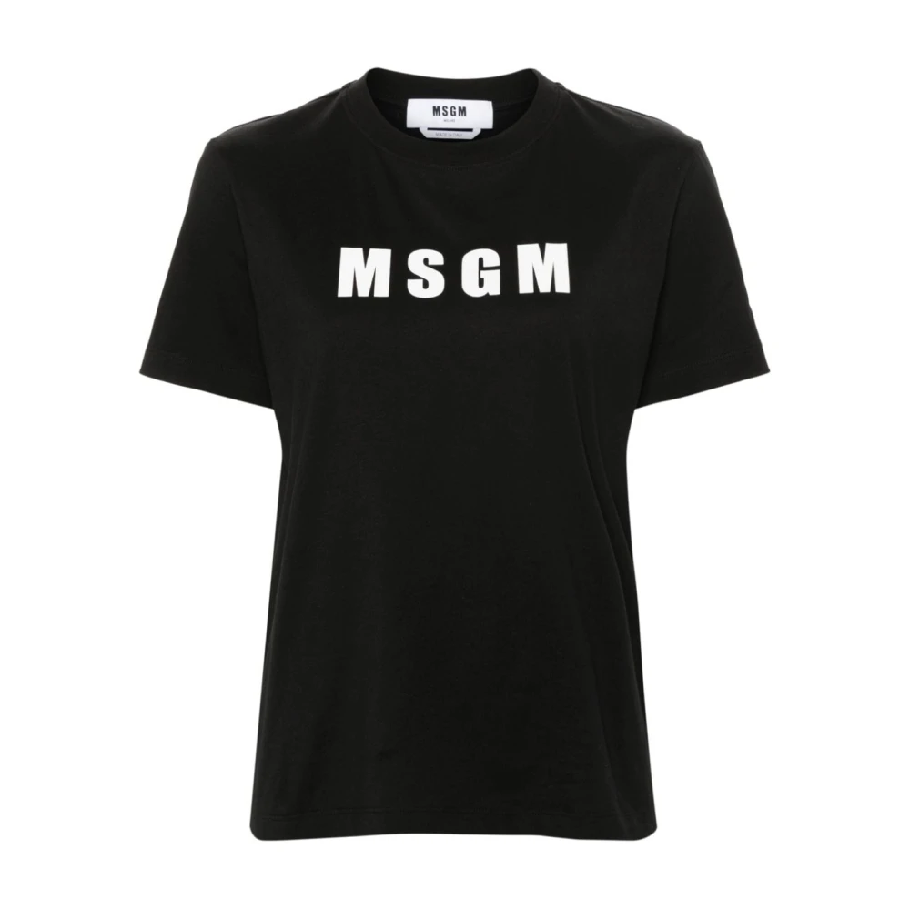 Msgm Zwart Logo Print Crew Neck T-shirt Black Dames