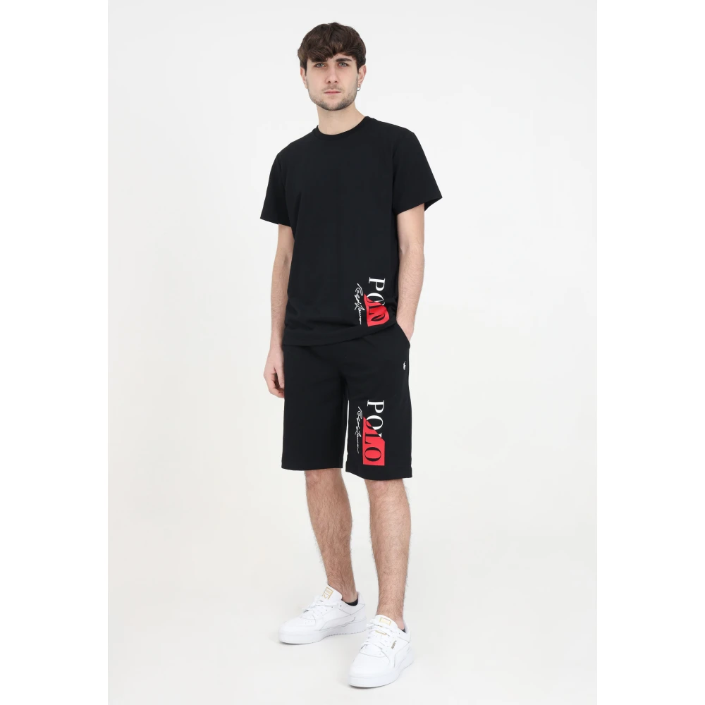 Ralph Lauren Zwarte Shorts met Rode en Witte Logo Veters Black Heren