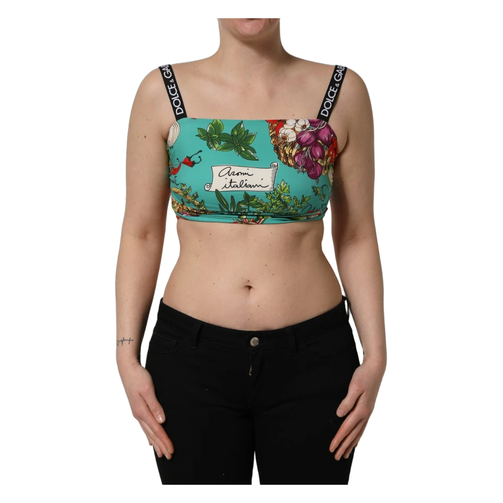 Dolce & Gabbana Women's Multicolor Portofino Printed Silk Crop Top - Sleeveless Tops - S - Tops