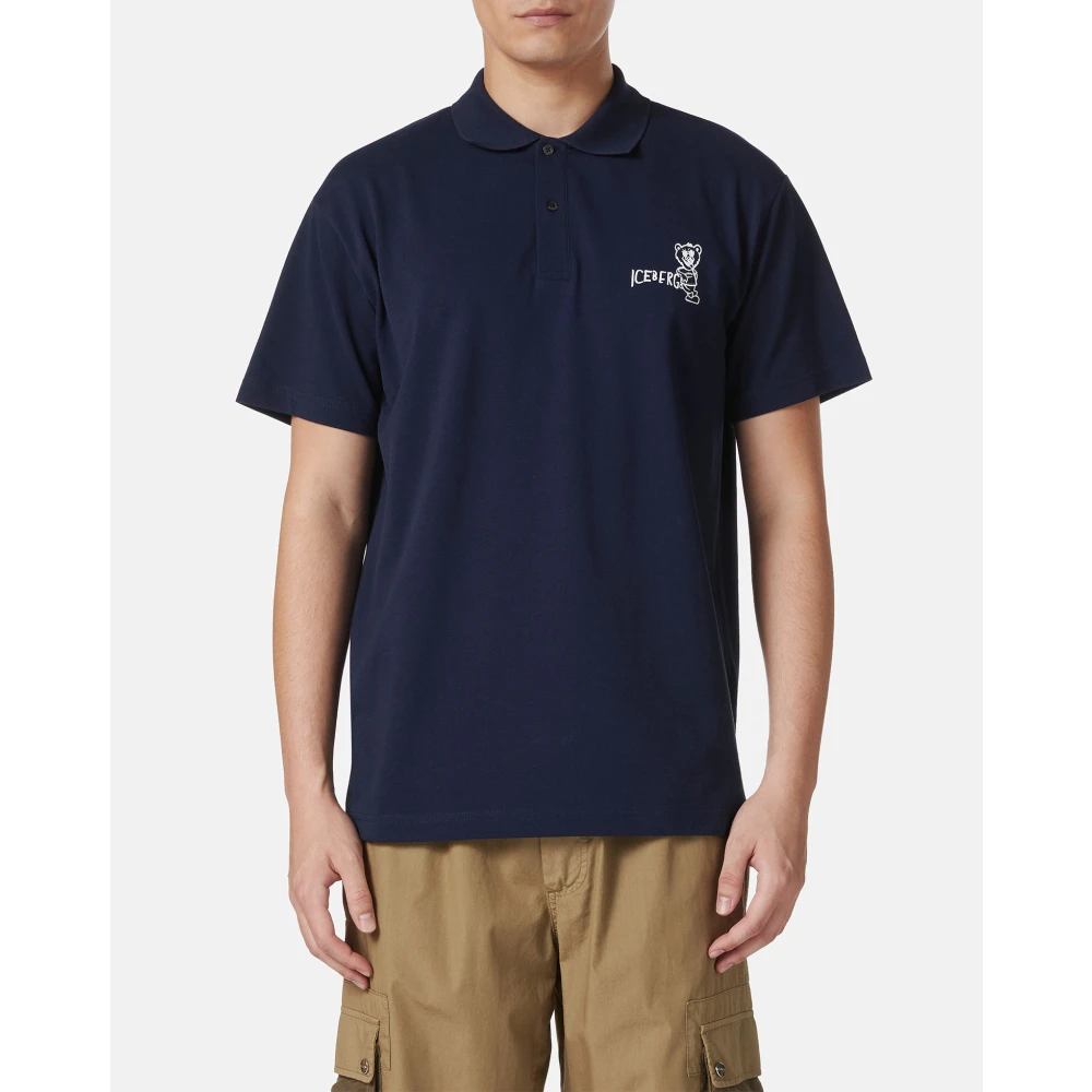 Iceberg Blauwe piqué polo met berenprint Blue Heren