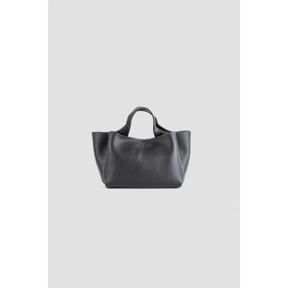 TOD'S Zwarte leren mini tas met T-logo Black Dames