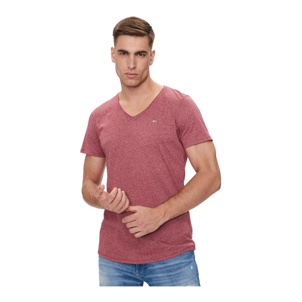 Tommy Jeans Basis V-hals T-shirt Rood Pink Heren