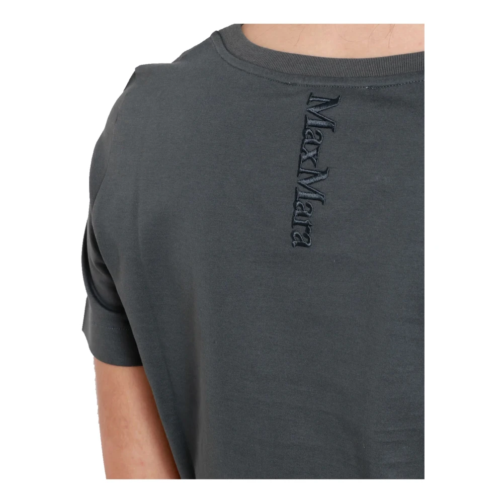 Max Mara Katoenen T-shirt met V-hals en logodetail Gray Dames