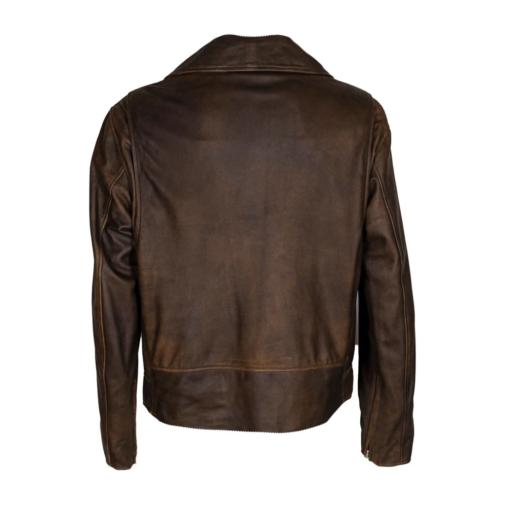 Mauro Grifoni Heren Biker Leren Jas Brown Heren