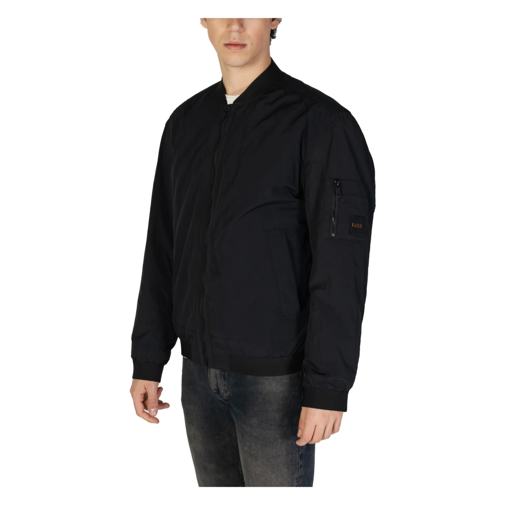 Hugo Boss Zwarte Zip-Up Jas Lente Zomer Effen Black Heren