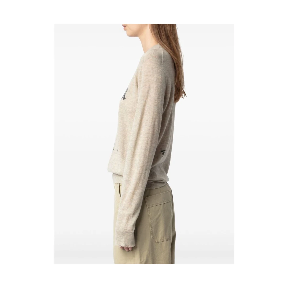 Zadig & Voltaire Beige Slogan Print Crew Neck Sweater Beige Dames