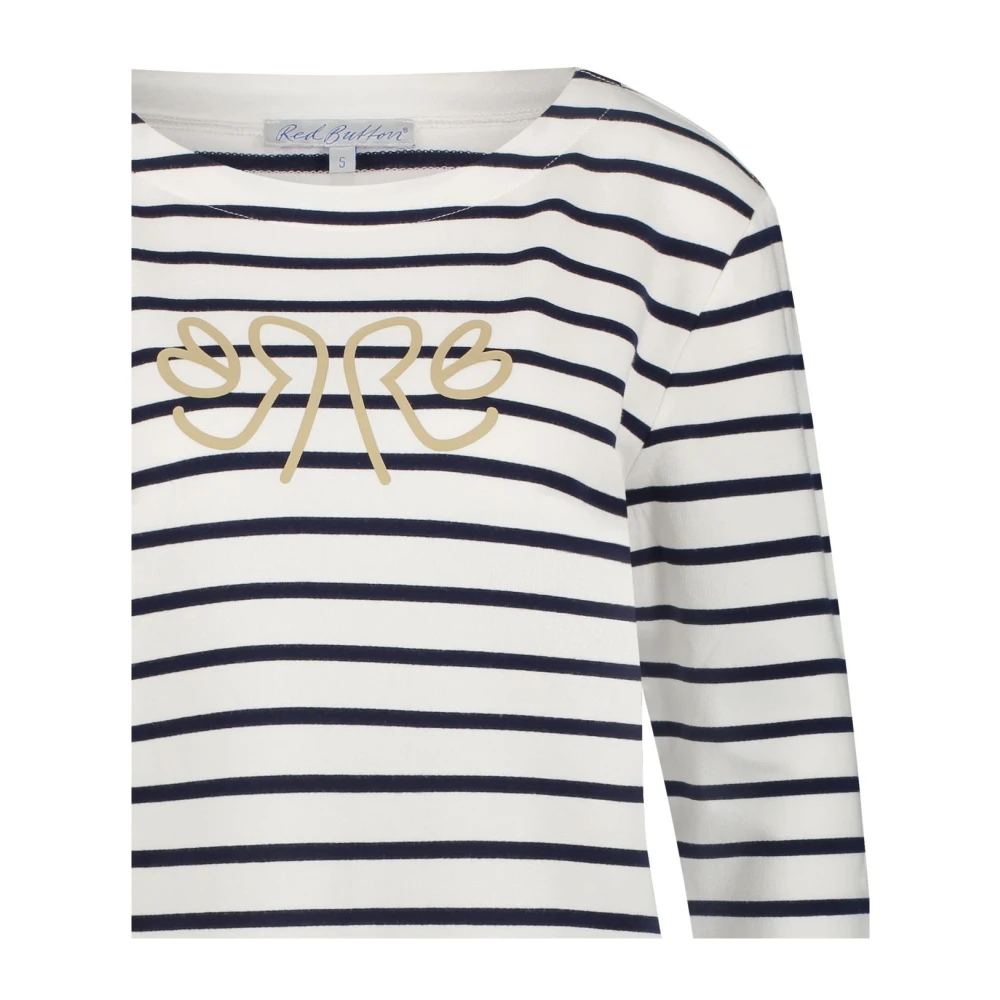 Red Button Blauw Gestreept Shirt Lange Mouwen Blue Dames