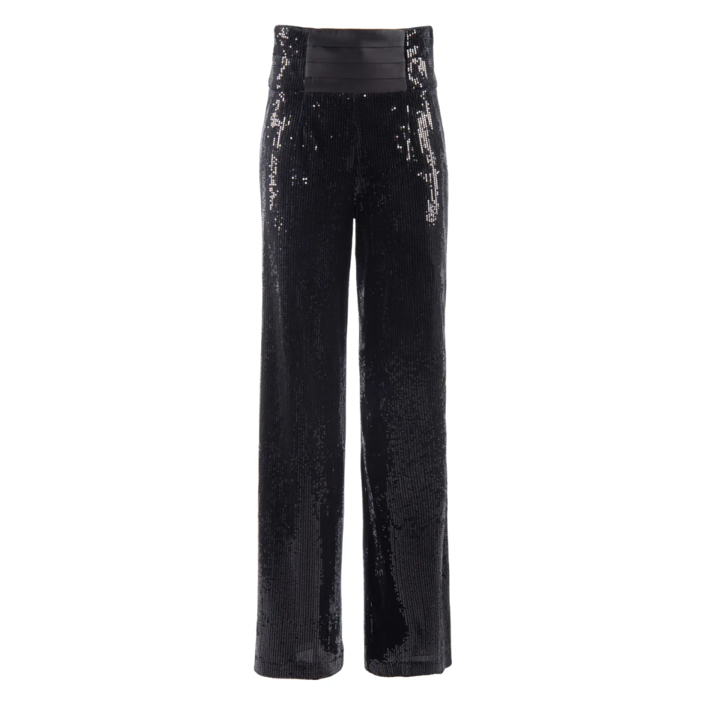 Nenette Blauwe Pailletten Fluwelen Wijde Pijp Broek Blue Dames