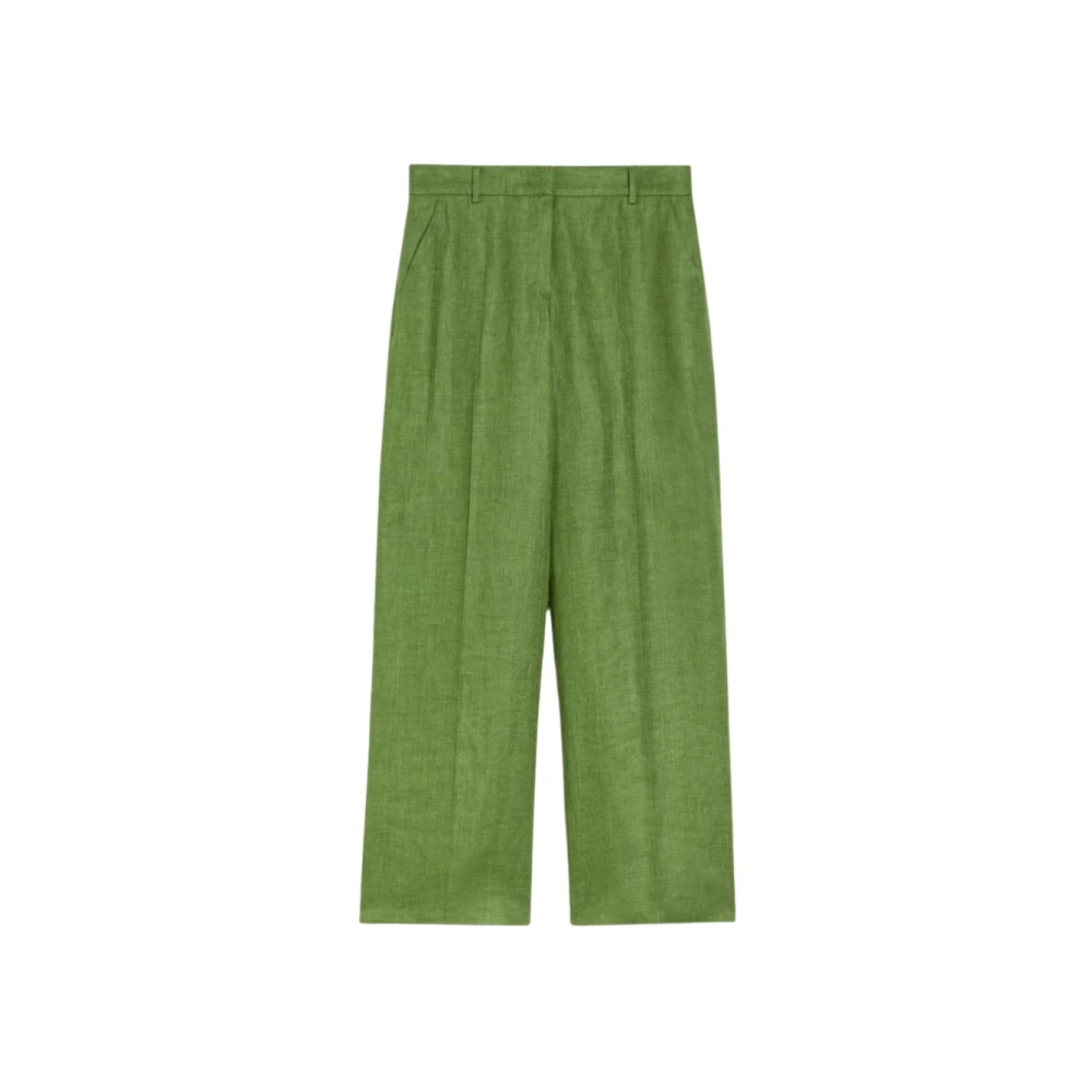 Max Mara Wijde Pijp Linnen Broek Malizia Green Dames
