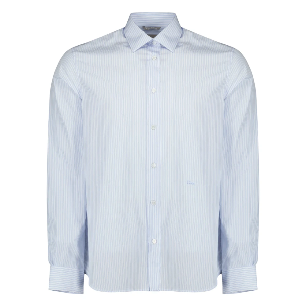 Dior Men's Blue Casual Shirts, Xl, Striped Poplin Shirt