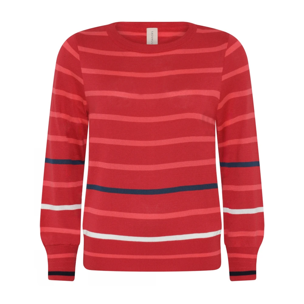 Skovhuus Sportieve Gestreepte O-Neck Pullover Blouse Red Dames