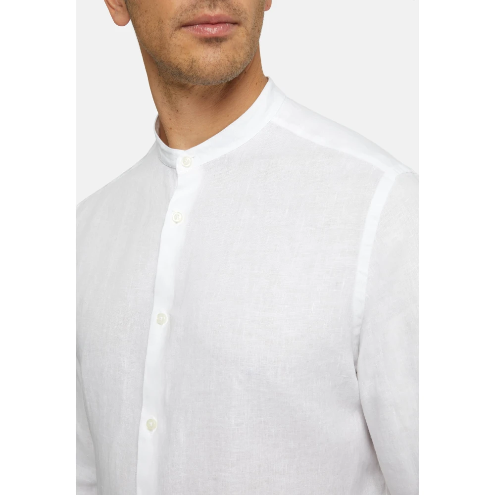 Boggi Milano Linen Kor Kraag Overhemd Regular Fit White Heren