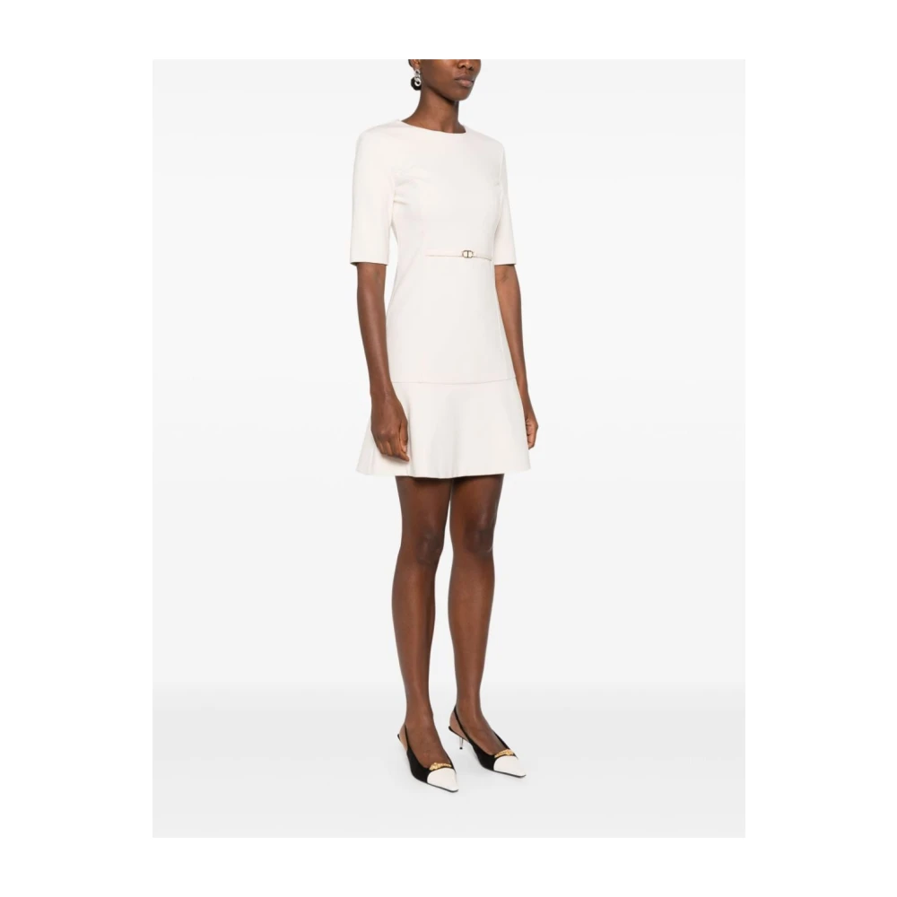 Twinset Crème Ronde Hals Jurk Beige Dames