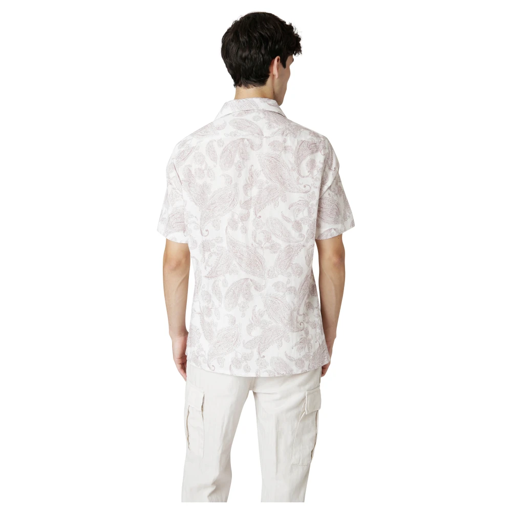 Eleventy Linnen Katoenen Shirt Paisley Korte Mouw Multicolor Heren