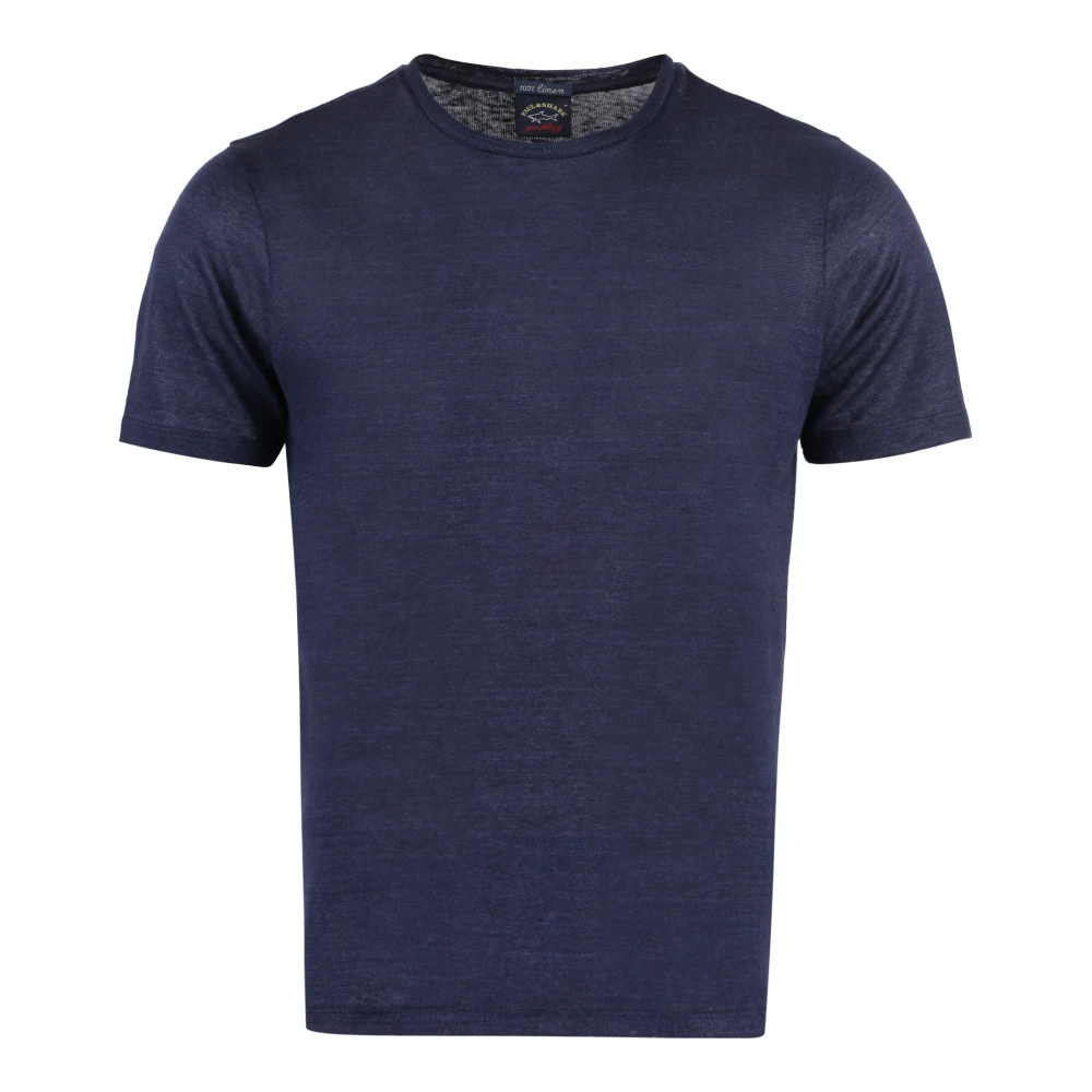 PAUL & SHARK Geribbeld Linnen T-Shirt Blue Heren