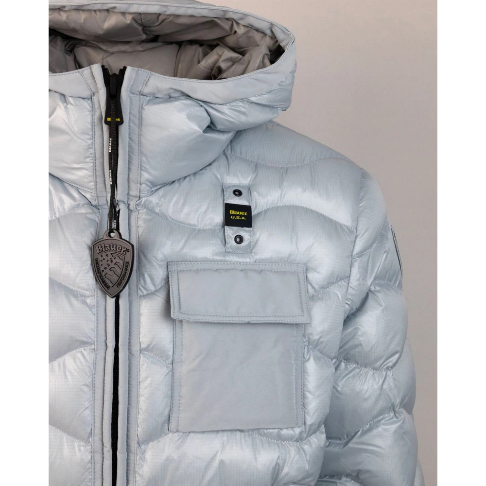 Blauer Grijze gewatteerde nylonjas met capuchon Gray Heren