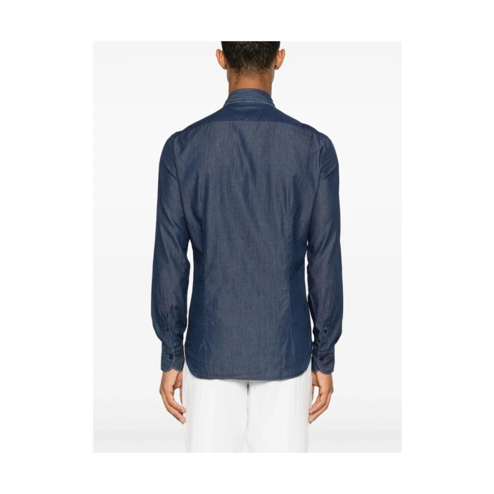 Mazzarelli Blauwe Denim Knoopshirt Blue Heren