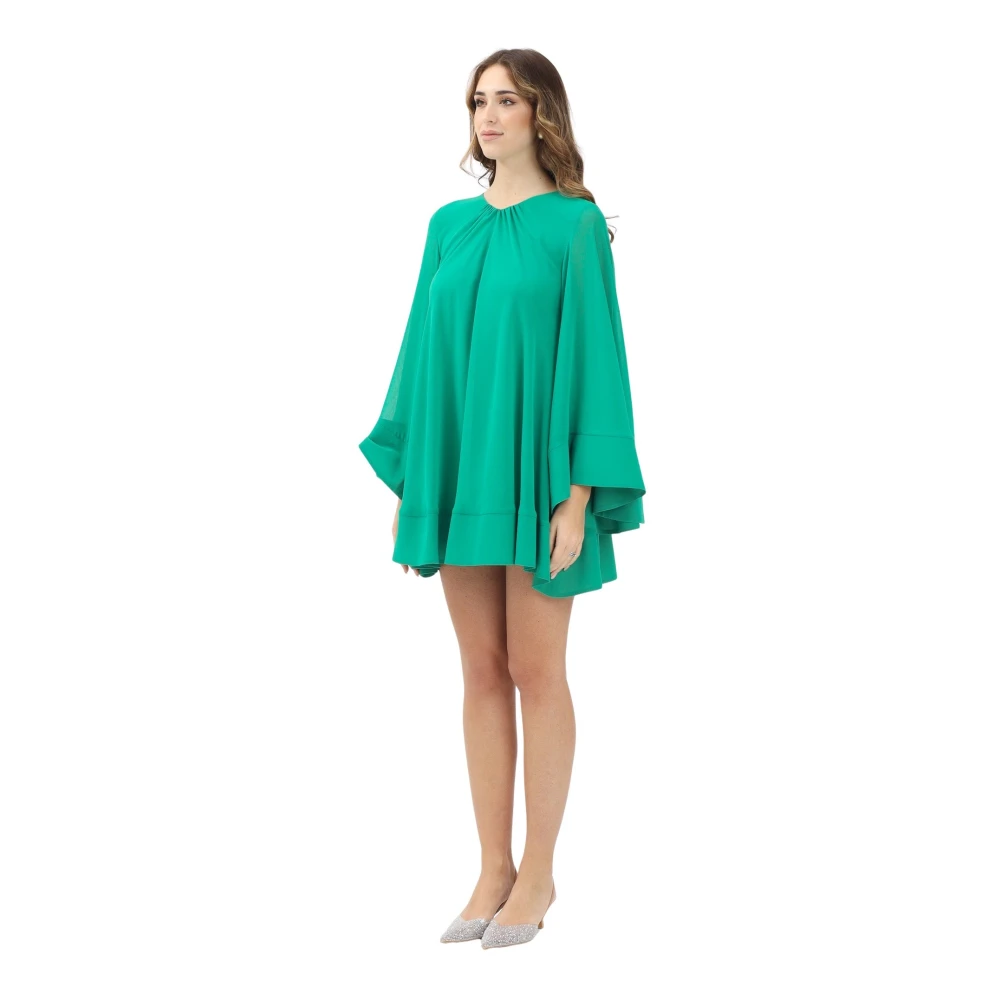 Simona Corsellini Smaragdgroene Korte Jurk met Klokmouwen Green Dames