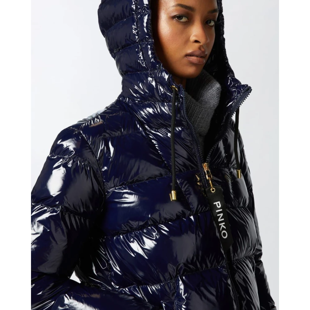 pinko Glanzende gewatteerde jas met capuchon Black Dames