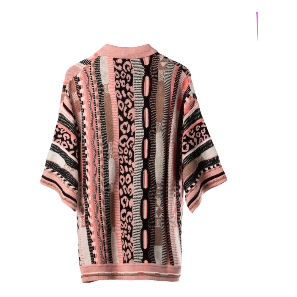 Laneus Luxe Jacquard Gebreid Poloshirt Pink Heren