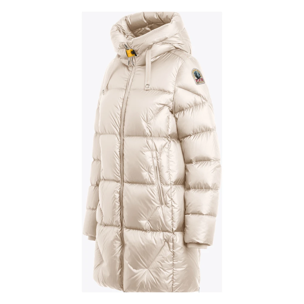 Parajumpers Lange Getailleerde Pufferjas met Capuchon Beige Dames