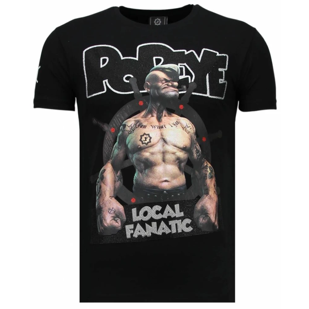 Local Fanatic The Sailor Man Popeye Rhinestone - Man T Shirt - 5760Z Black, Herr