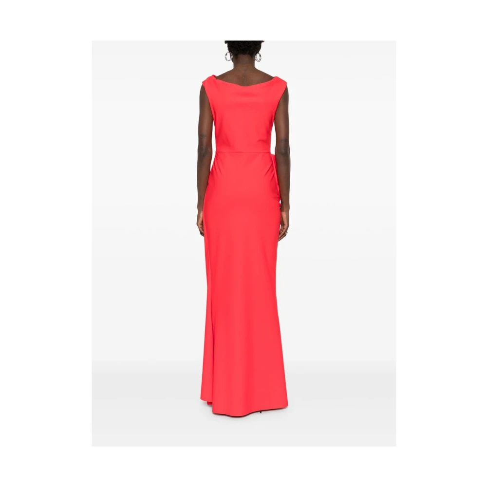 Chiara Boni Rode Bloemenjurk met Overlapping Hals Red Dames