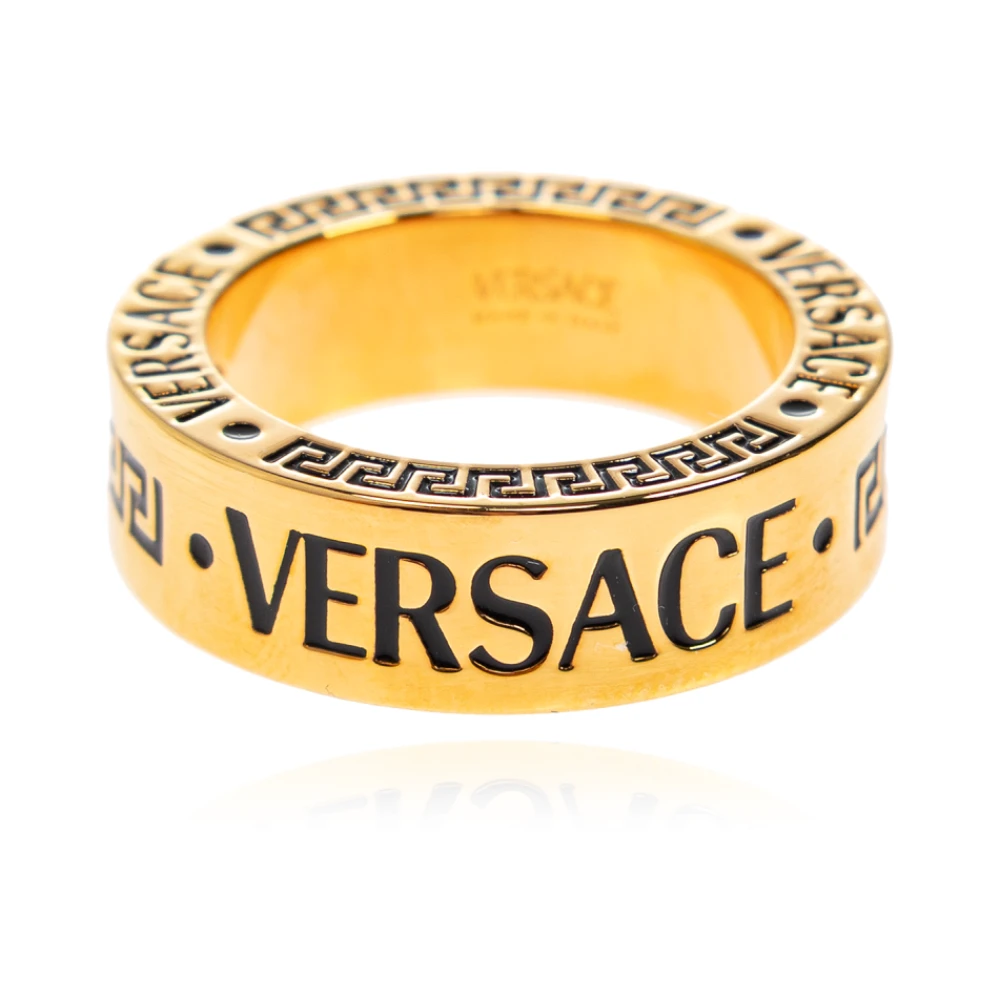 Versace Mannelijk Geel Ring Met Gegraveerd Logo