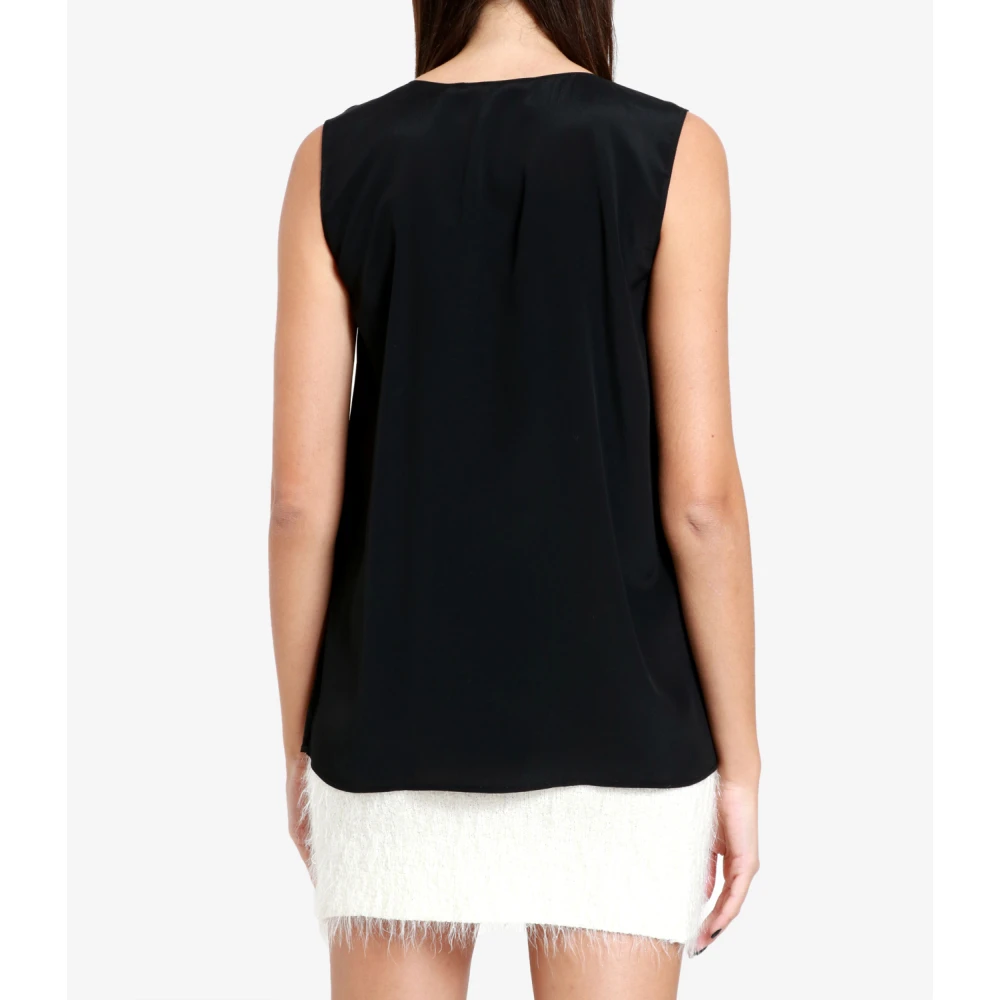 Simona Corsellini Mouwloze Viscose Top met Brede-Schouder Suspenders Halslijn Black Dames