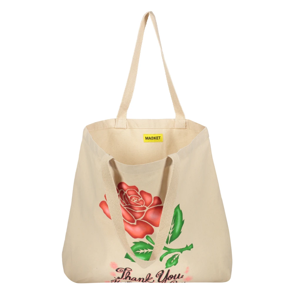 Market Canvas Tote Tas met Voorprint Beige Heren