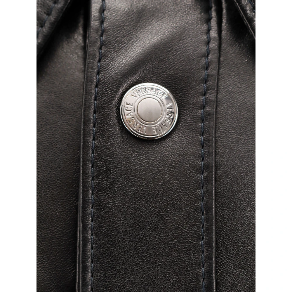 Versace Leren jas met drukknoopsluiting Black Heren